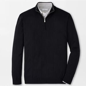 Peter Millar Black Autumn Crest Quarter Zip Merino Wool Sweater Sz L NWOT Golf